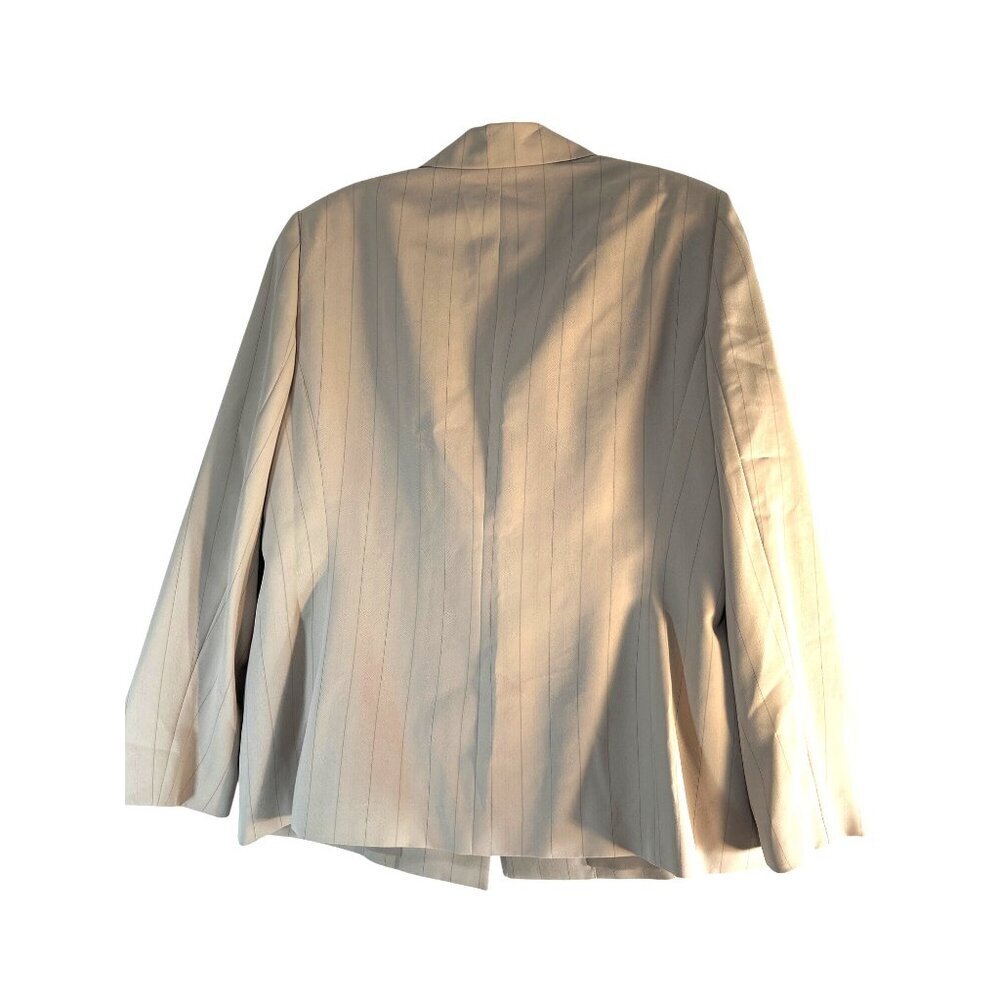 Kasper Classics Womens Blazer Beige with Black Pin Stripes One Button Padded Sho - Picture 2 of 6